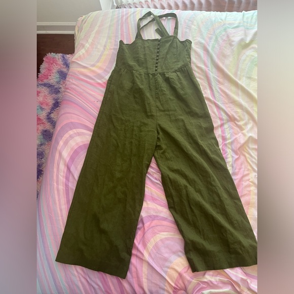 Madewell linen jumpsuit romper olive green NWOT - Picture 8 of 9